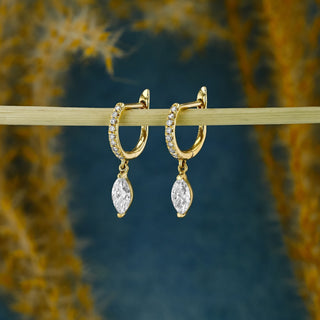 0.63 TCW Marquise & Round Moissanite Diamond Dangle Drop Hoop Earrings - crownmoissanite