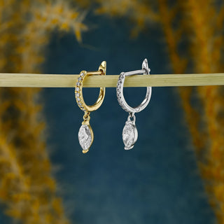 0.63 TCW Marquise & Round Moissanite Diamond Dangle Drop Hoop Earrings - crownmoissanite