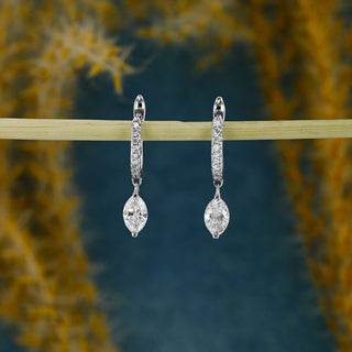 0.63 TCW Marquise & Round Moissanite Diamond Dangle Drop Hoop Earrings - crownmoissanite