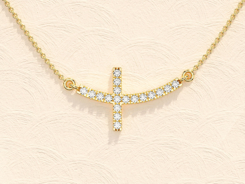 0.27 TCW Round Moissanite Diamond Sideways Cross Necklace - crownmoissanite