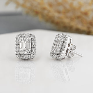 0.93 TCW Round & Baguette Moissanite Diamond Stud Earrings - crownmoissanite