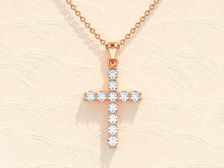 0.22 TCW Round Moissanite Diamond Cross Pendent Necklace - crownmoissanite