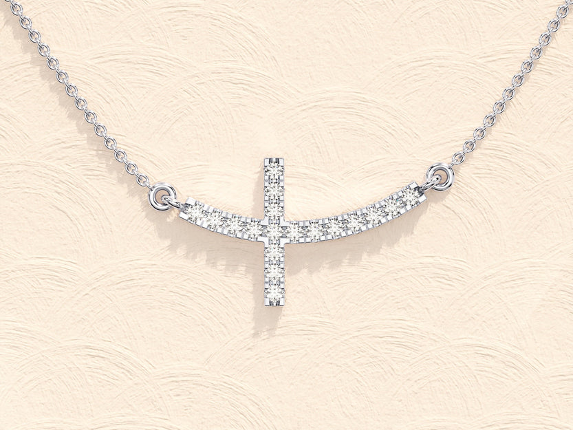 0.27 TCW Round Moissanite Diamond Sideways Cross Necklace - crownmoissanite