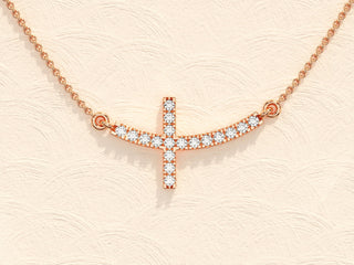 0.27 TCW Round Moissanite Diamond Sideways Cross Necklace - crownmoissanite