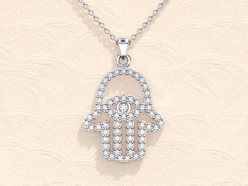 0.31 TCW Round Moissanite Diamond Hamsa Necklace - crownmoissanite