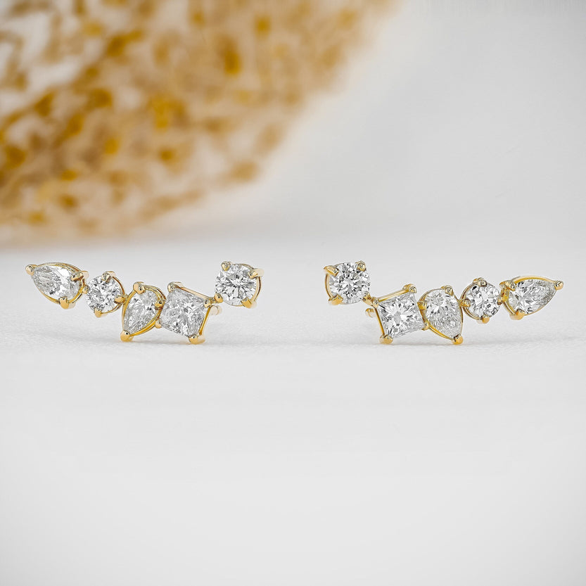 1.28 TCW Round, Princess & Pear Moissanite Diamond Ear Crawler Earrings - crownmoissanite