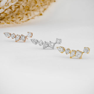 1.28 TCW Round, Princess & Pear Moissanite Diamond Ear Crawler Earrings - crownmoissanite