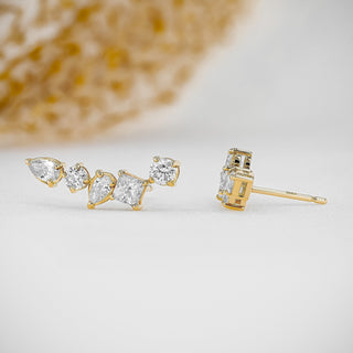 1.28 TCW Round, Princess & Pear Moissanite Diamond Ear Crawler Earrings - crownmoissanite