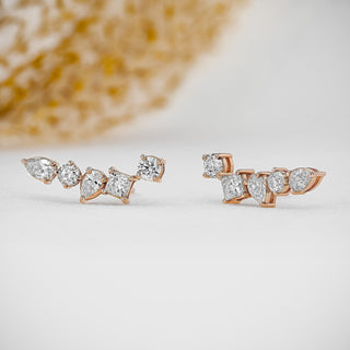 1.28 TCW Round, Princess & Pear Moissanite Diamond Ear Crawler Earrings - crownmoissanite