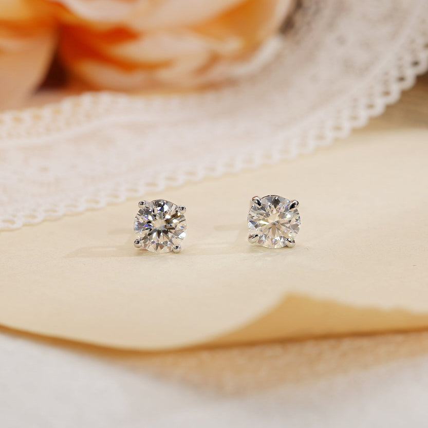 2.0 TCW Round Moissanite Diamond Solitaire Stud Earrings - crownmoissanite