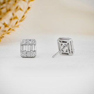 0.99 TCW Baguette & Round Moissanite Diamond Stud Earrings - crownmoissanite