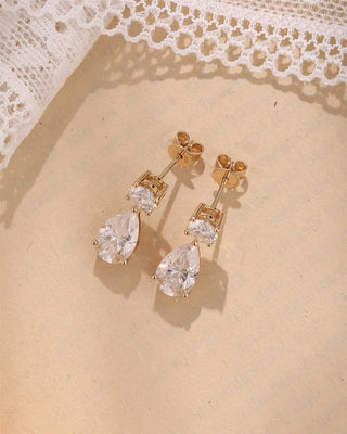 4.0 TCW Round & Pear Moissanite Diamond Dangle Drop Earrings - crownmoissanite