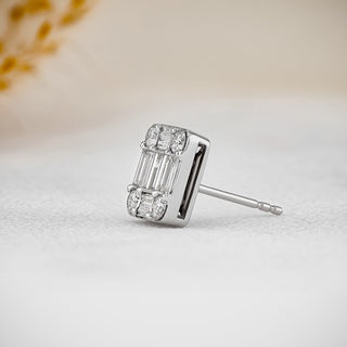 0.99 TCW Baguette & Round Moissanite Diamond Stud Earrings - crownmoissanite