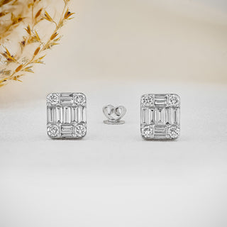 0.99 TCW Baguette & Round Moissanite Diamond Stud Earrings - crownmoissanite