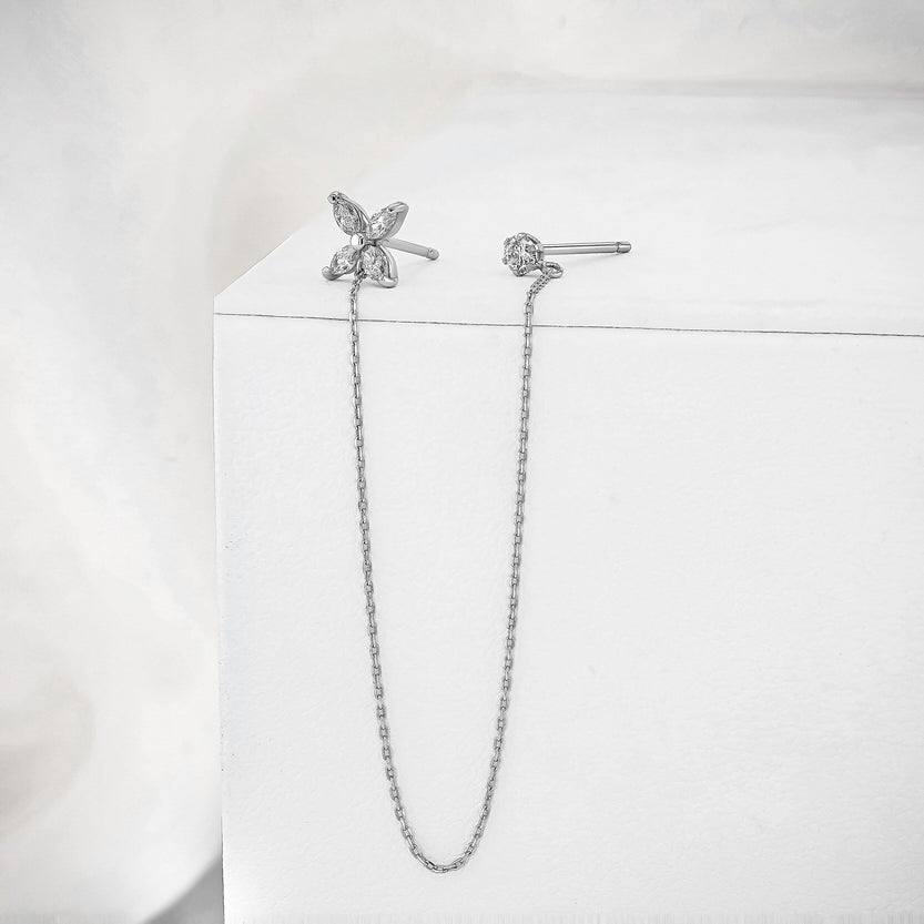 0.28 TCW Round & Marquise Moissanite Diamond Dual Piercing Chain Earrings - crownmoissanite