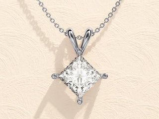 1.0 CT Princess Moissanite Diamond Solitaire Necklace - crownmoissanite