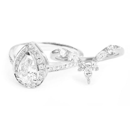 0.70 CT Pear Cut Pave Style Moissanite Bridal Ring Set
