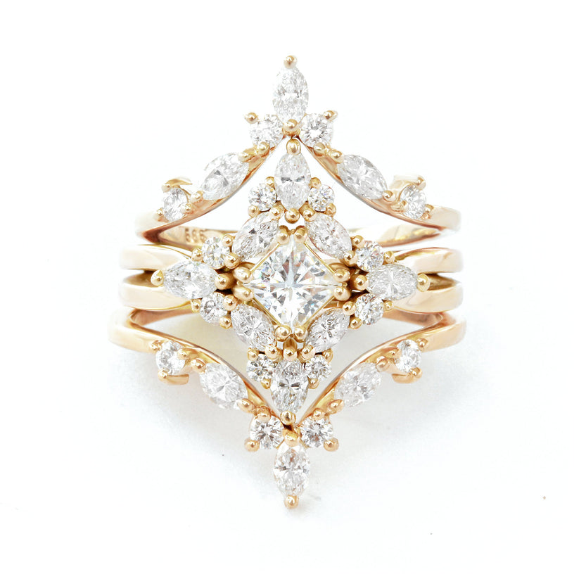 0.50 CT Princess Cut Halo Moissanite Bridal Ring Set