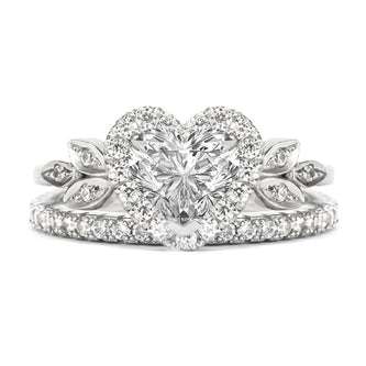 1.20 CT Heart Cut Halo Style Moissanite Bridal Ring Set
