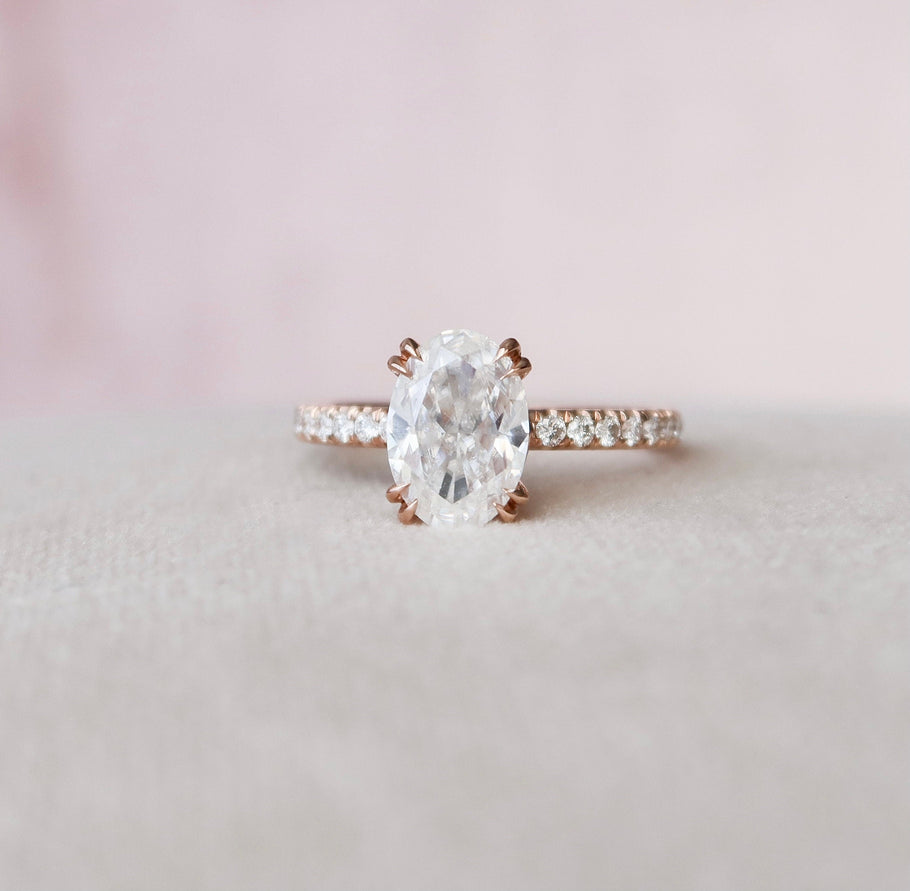 2.0 CT Oval Hidden Halo & Pave Setting Moissanite Engagement Ring - crownmoissanite