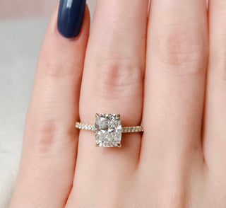 2.5 CT Cushion Hidden Halo & Pave Setting Moissanite Engagement Ring - crownmoissanite