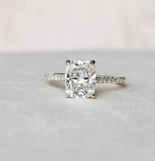 2.5 CT Cushion Hidden Halo & Pave Setting Moissanite Engagement Ring - crownmoissanite