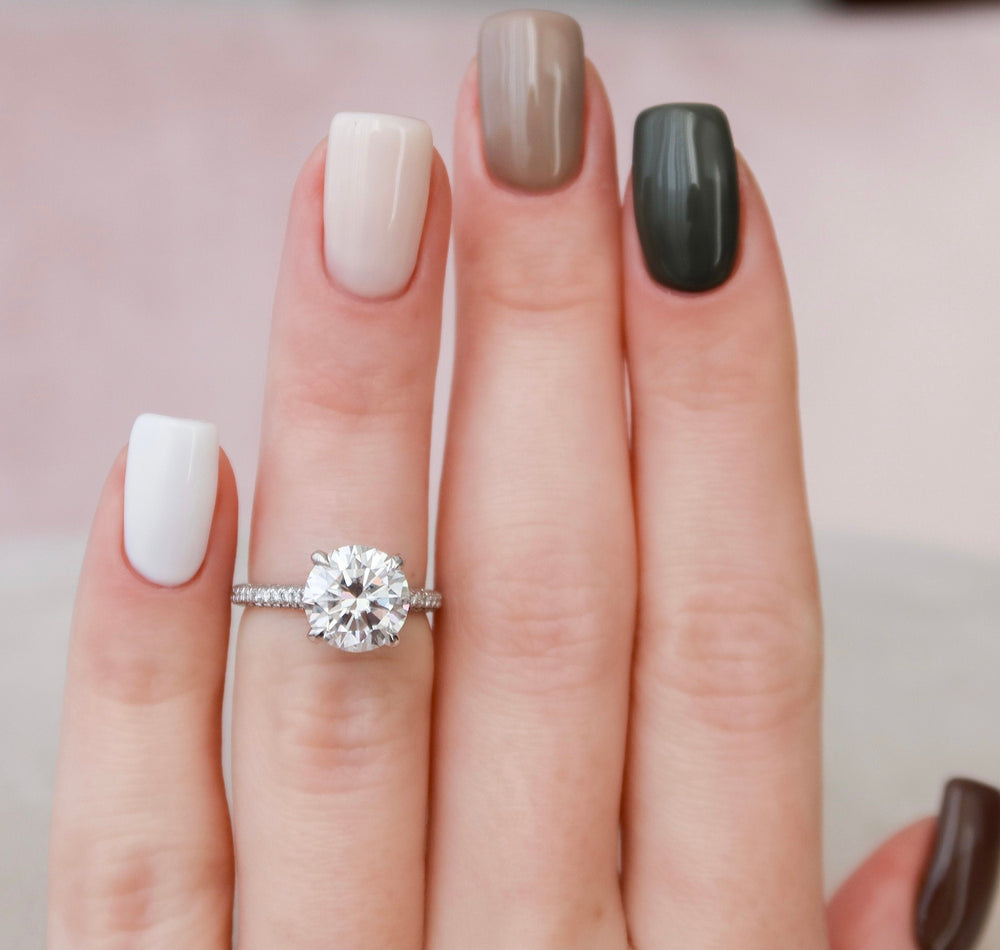 2.5 CT Round Cut Hidden Halo & Pave Setting Engagement Ring - crownmoissanite