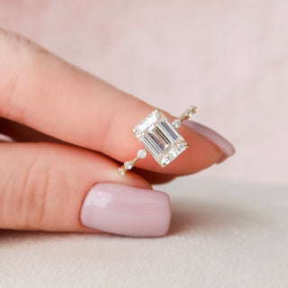 3.0 CT Emerald Cut Dainty Style Pave Moissanite Engagement Ring - crownmoissanite