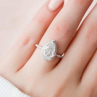 2.5 CT Pear Cut Halo & Pave Moissanite Engagement Ring - crownmoissanite