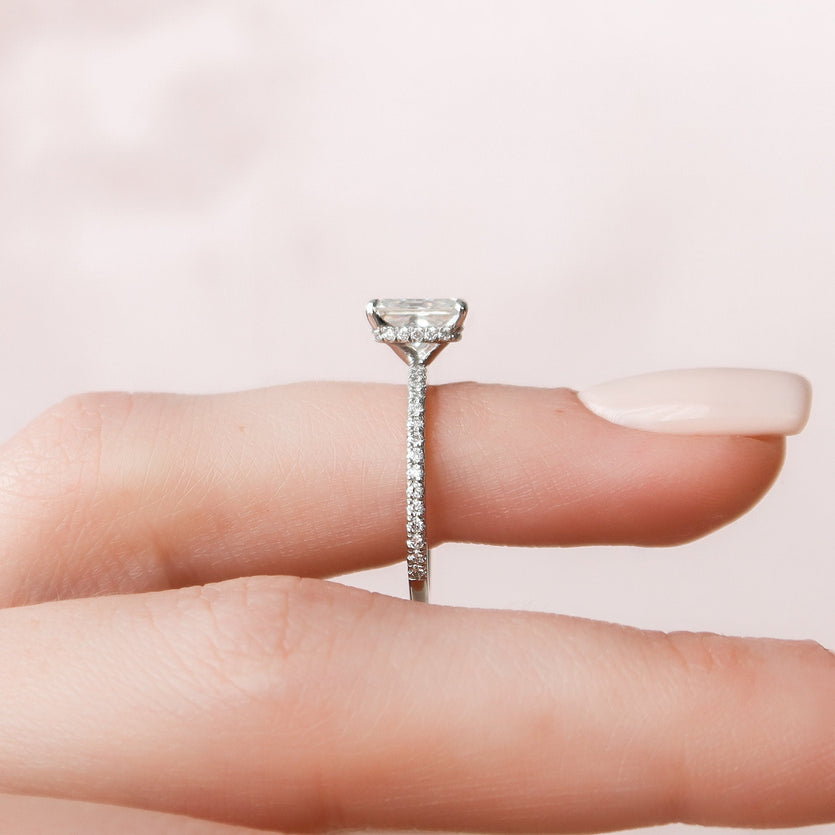 1.5 CT Radiant Shaped Moissanite Hidden Halo Engagement Ring - crownmoissanite