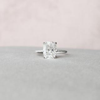 4.0 CT Cushion Hidden Halo & Pave Setting Moissanite Engagement Ring - crownmoissanite