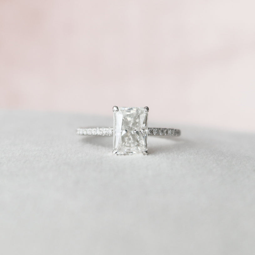 2.0 CT Radiant Hidden Halo & Pave Style Moissanite Engagement Ring - crownmoissanite