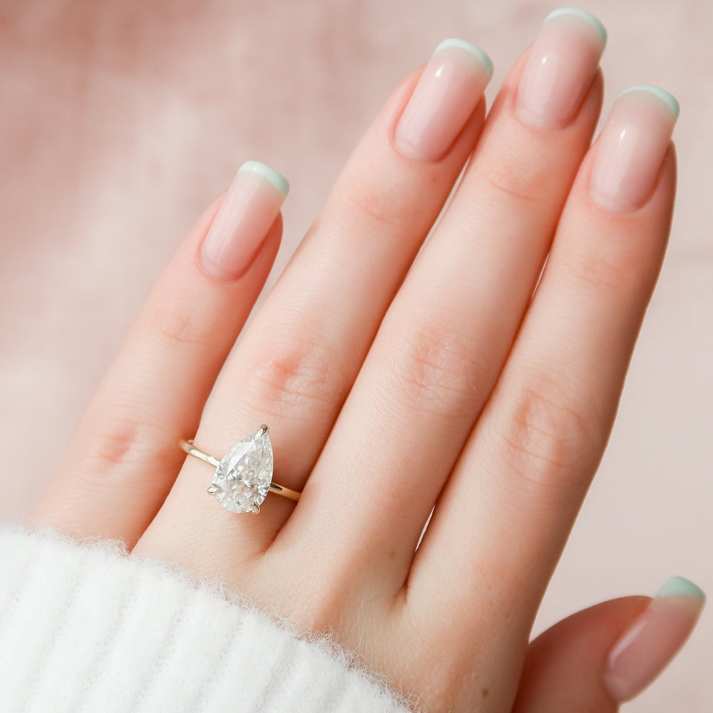 2.5 CT Pear Cut Solitaire & Hidden Halo Moissanite Engagement Ring - crownmoissanite