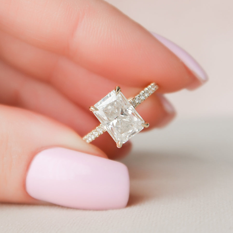 2.5 CT Radiant Hidden Halo & Pave Moissanite Engagement Ring - crownmoissanite