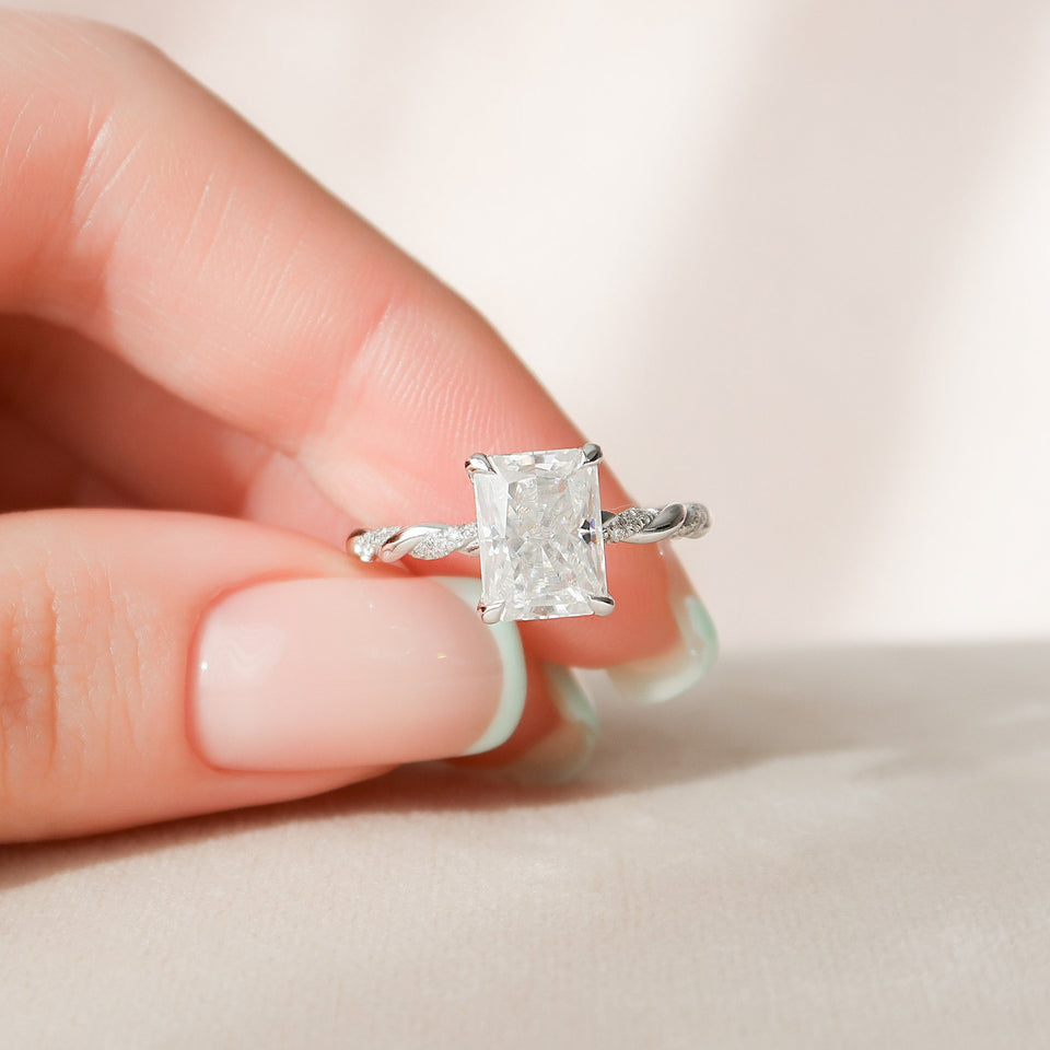 3.5 CT Radiant Twisted Rope Pave Setting Moissanite Engagement Ring - crownmoissanite