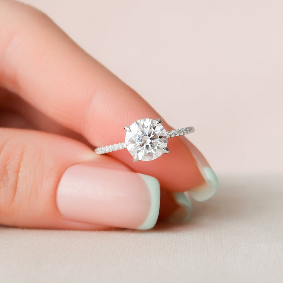 2.0 CT Round Hidden Halo Pave Moissanite Engagement Ring - crownmoissanite