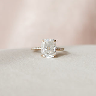 4.0 CT Cushion Hidden Halo & Pave Setting Moissanite Engagement Ring - crownmoissanite