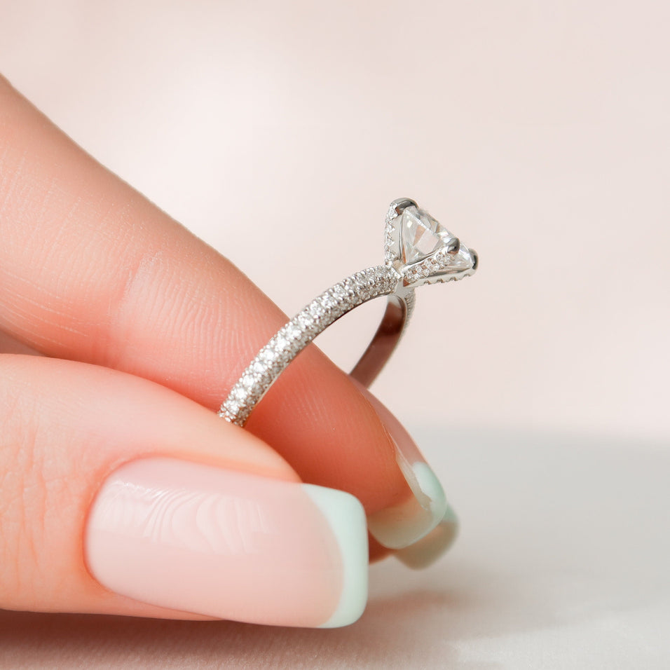 1.5 CT Round Moissanite Engagement Ring With Pave Setting - crownmoissanite