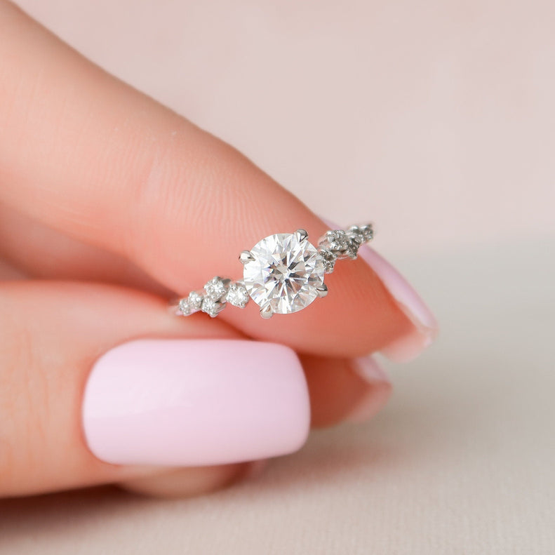 1.0 CT Round Cluster Style Pave Moissanite Engagement Ring - crownmoissanite