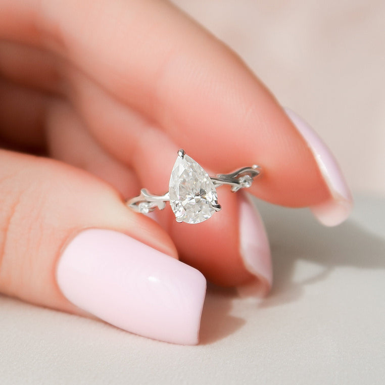 1.0 CT Pear Cut Twig Pave Setting Moissanite Engagement Ring - crownmoissanite