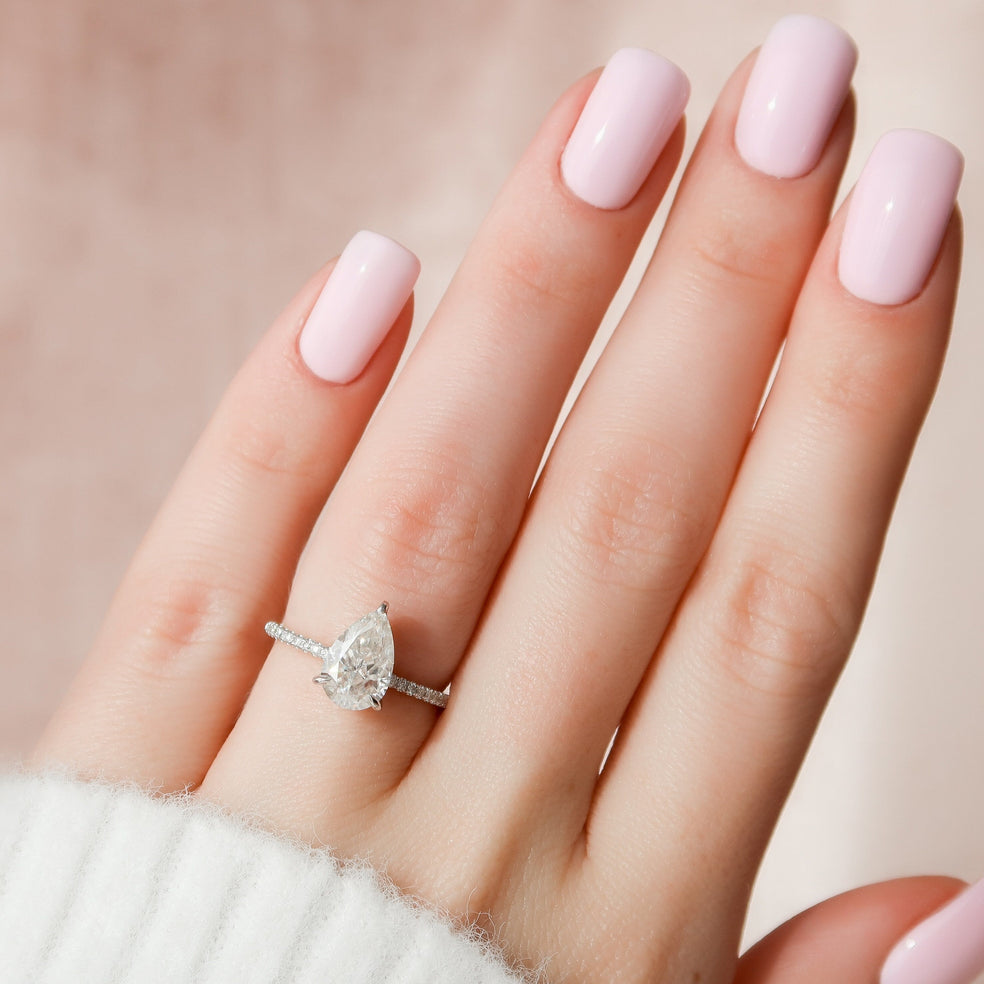 1.50 CT Pear Pave Setting Moissanite Engagement Ring - crownmoissanite