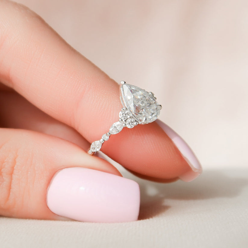 1.50 CT Pear Cluster Moissanite Engagement Ring - crownmoissanite