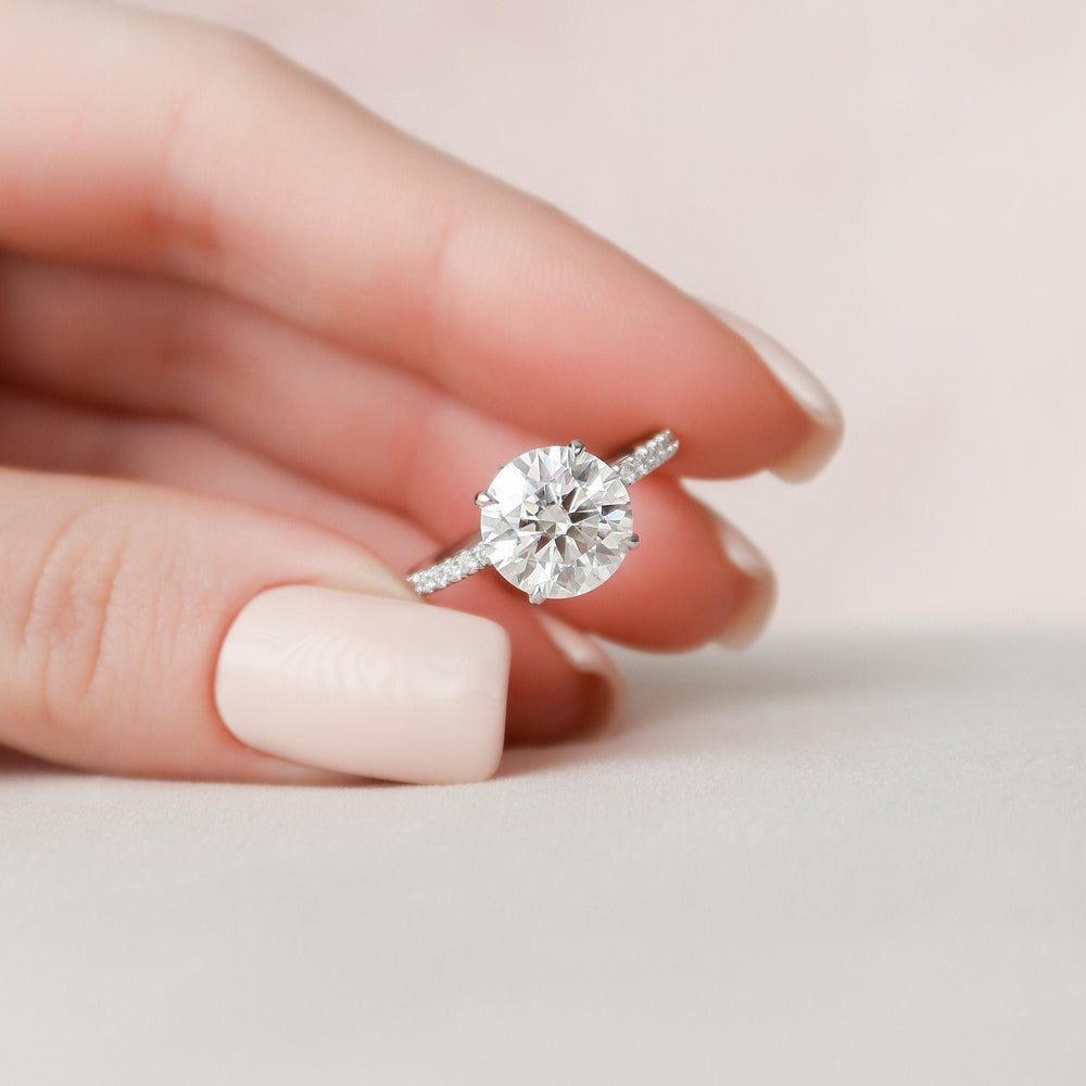 2.5 CT Round Pave & Hidden Halo Setting Moissanite Engagement Ring - crownmoissanite