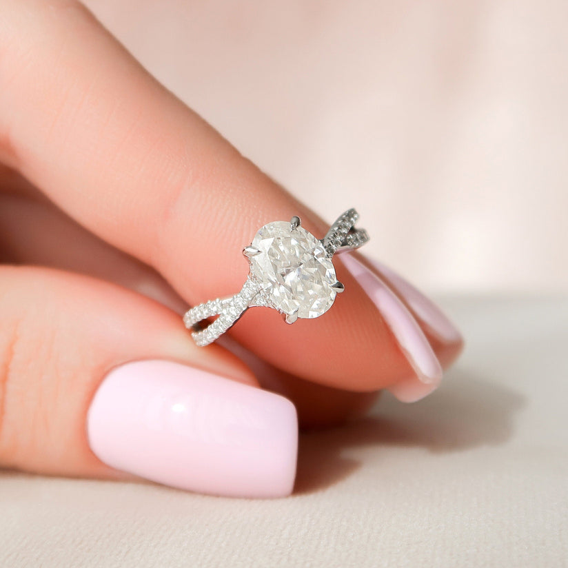 1.50 CT Oval Criss Cross Moissanite Engagement Ring - crownmoissanite