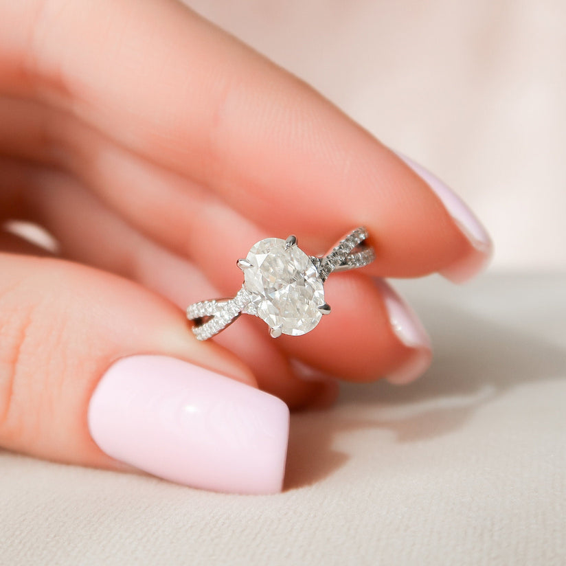 1.50 CT Oval Criss Cross Moissanite Engagement Ring - crownmoissanite