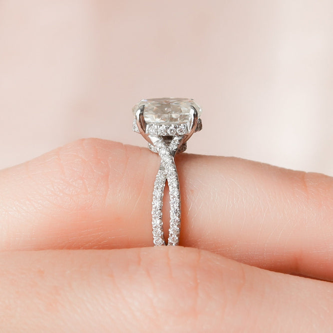 1.50 CT Oval Shaped Moissanite Twisted Pave Engagement Ring - crownmoissanite