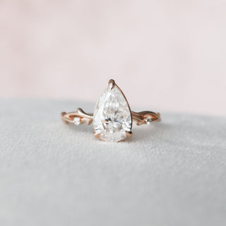 2.0 CT Pear Cut Twig Pave Style Moissanite Engagement Ring - crownmoissanite