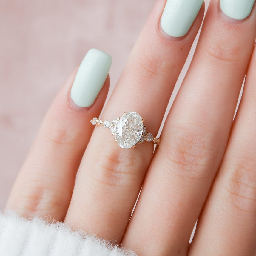 2.0 CT Oval Shaped Moissanite Cluster Engagement Ring - crownmoissanite