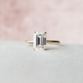 3.0 CT Emerald Cut Solitaire & Hidden Halo Moissanite Engagement Ring - crownmoissanite