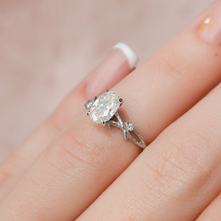 1.0 CT Oval Cut Solitaire & Twig Pave Moissanite Engagement Ring - crownmoissanite